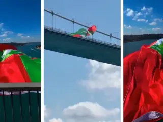 Fatih Sultan Mehmet Köprüsü'nde Amedspor bayrağı asıldı